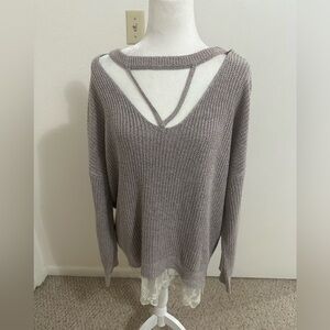 Moral fiber women’s knit tunic crisscross neckline lace hem boho size XXL